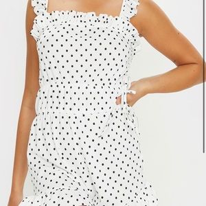 NWT Pretty little thing white polka dot romper